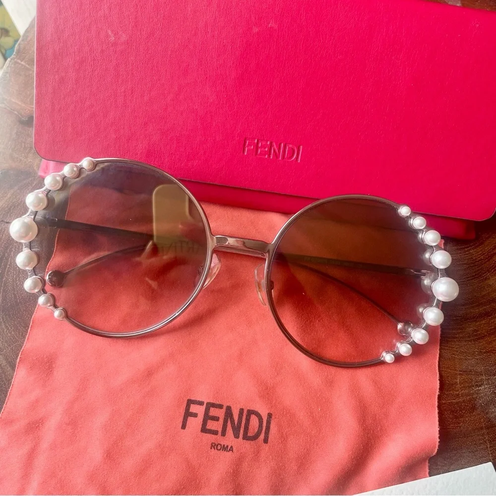 Fendi Pearls Oversized Round Sunglasses